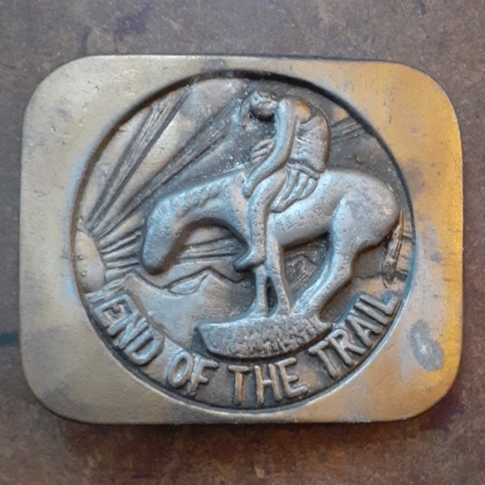 Vintage End of the Road saying, brass belt buckle